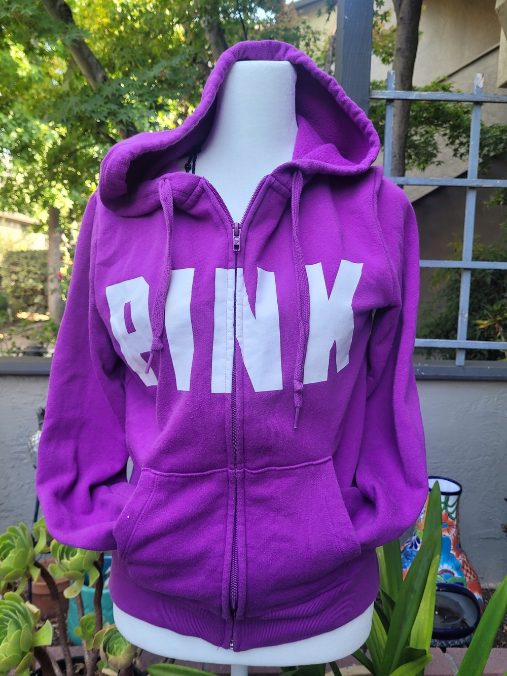 PINK Victoria's Secret Bright Purple Full-Zip Hoodie with Hood